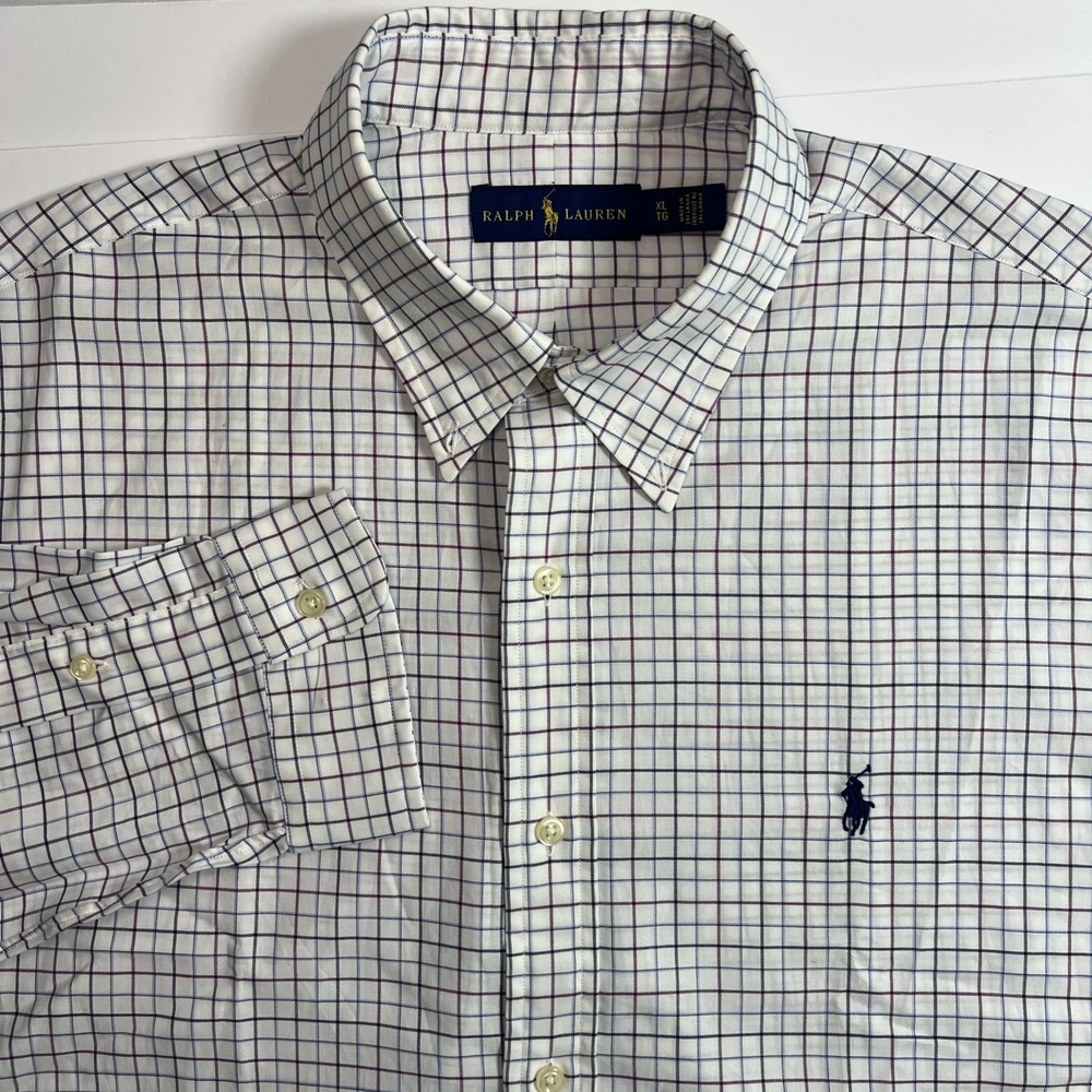 Polo Ralph Lauren Shirt Mens XL Blue Plaid Button Up Classic Fit Casual Preppy‎